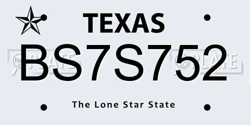 BS7S752 Texas License Plate