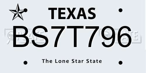 BS7T796 Texas License Plate