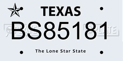 BS85181 Texas License Plate