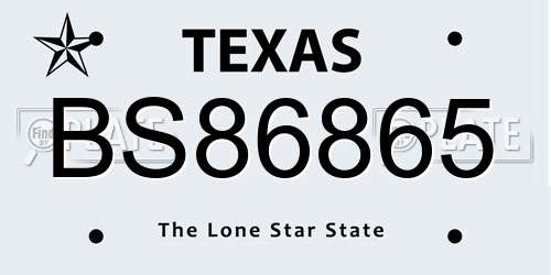 BS86865 Texas License Plate