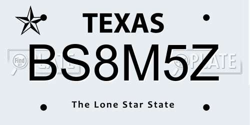 BS8M5Z Texas License Plate