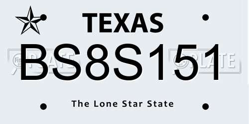 BS8S151 Texas License Plate