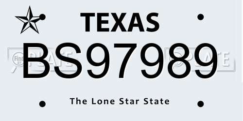 BS97989 Texas License Plate