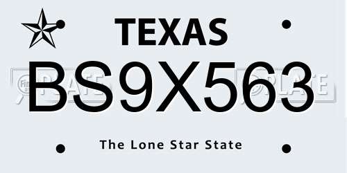 BS9X563 Texas License Plate