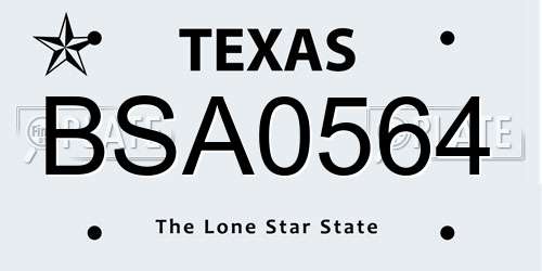 BSA0564 Texas License Plate