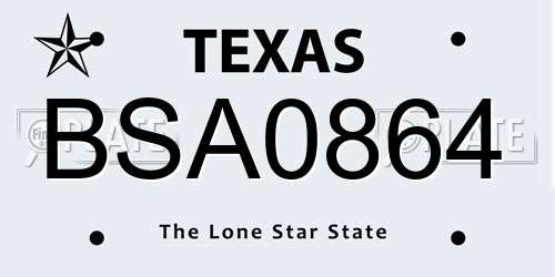 BSA0864 Texas License Plate