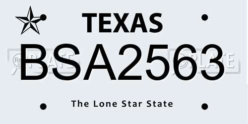 BSA2563 Texas License Plate