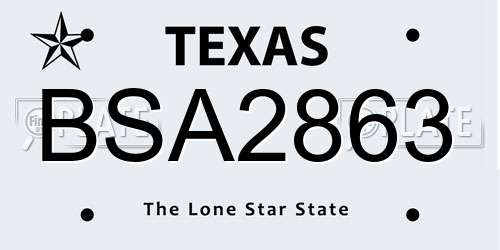 BSA2863 Texas License Plate