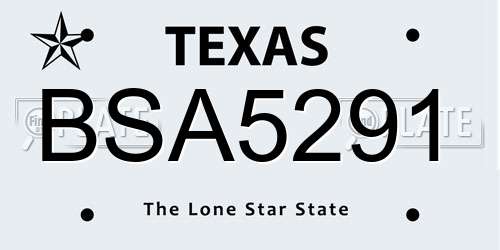 BSA5291 Texas License Plate