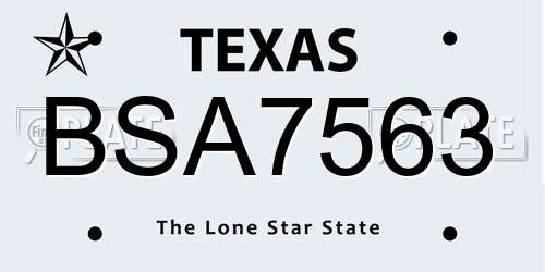 BSA7563 Texas License Plate