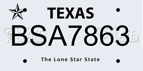 BSA7863 Texas License Plate