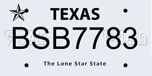 BSB7783 Texas License Plate