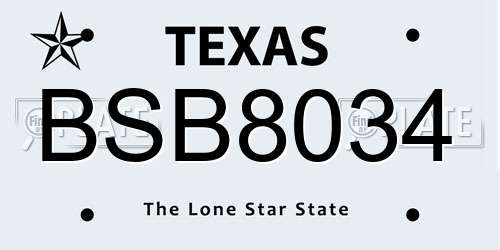 BSB8034 Texas License Plate