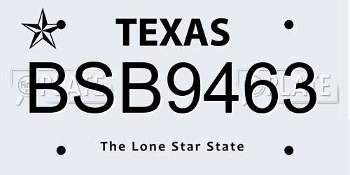 BSB9463 Texas License Plate