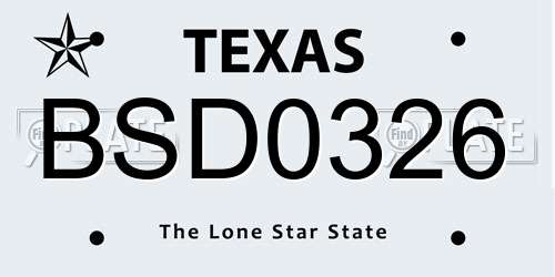 BSD0326 Texas License Plate