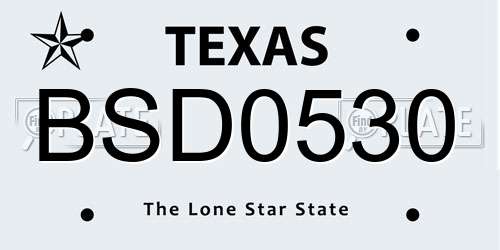 BSD0530 Texas License Plate