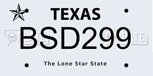 BSD299 Texas License Plate