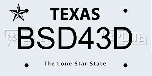 BSD43D Texas License Plate