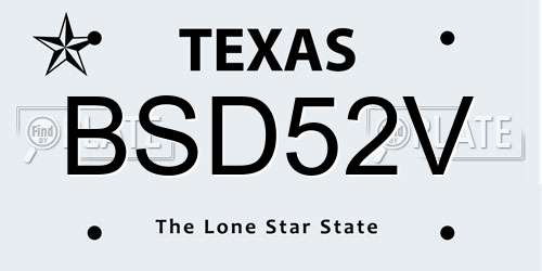 BSD52V Texas License Plate