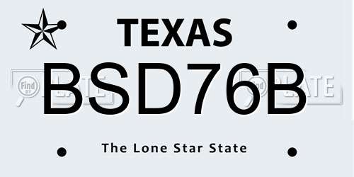 BSD76B Texas License Plate