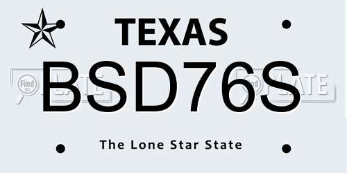 BSD76S Texas License Plate