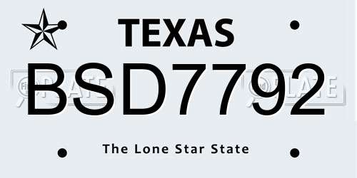 BSD7792 Texas License Plate