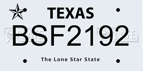 BSF2192 Texas License Plate