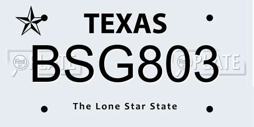 BSG803 Texas License Plate
