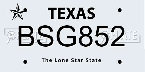 BSG852 Texas License Plate