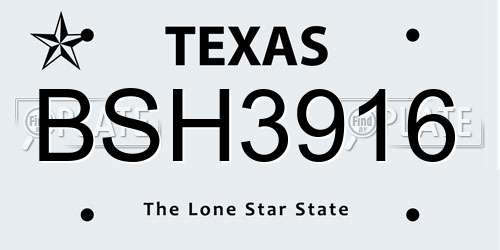 BSH3916 Texas License Plate