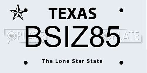 BSIZ85 Texas License Plate
