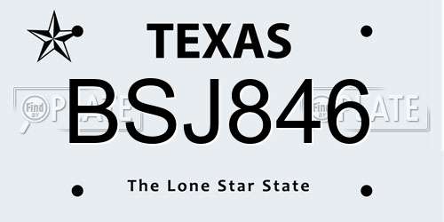 BSJ846 Texas License Plate