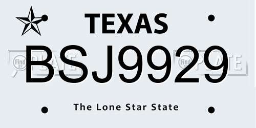 BSJ9929 Texas License Plate