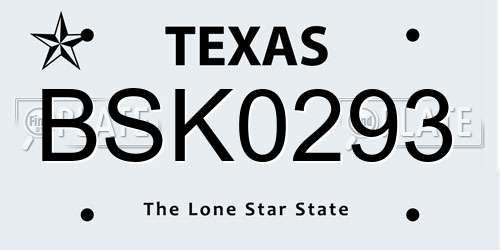 BSK0293 Texas License Plate