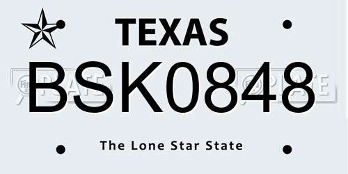 BSK0848 Texas License Plate