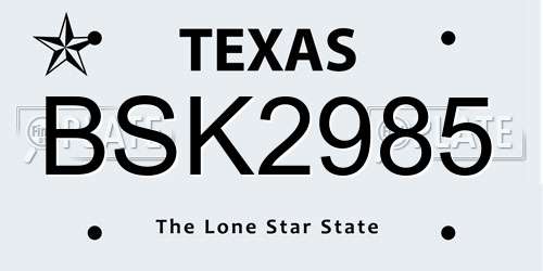 BSK2985 Texas License Plate