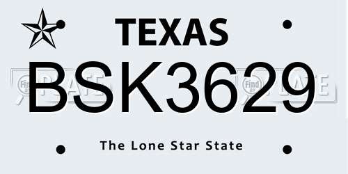 BSK3629 Texas License Plate