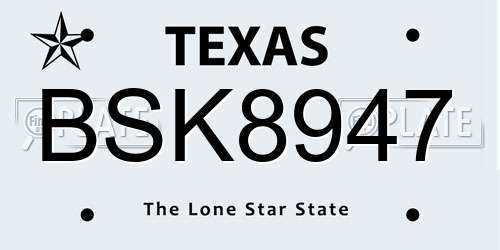 BSK8947 Texas License Plate