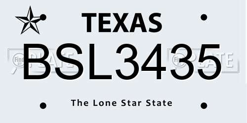 BSL3435 Texas License Plate