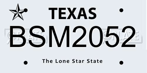 BSM2052 Texas License Plate