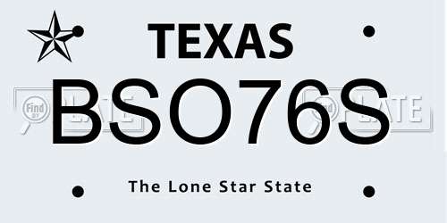 BSO76S Texas License Plate