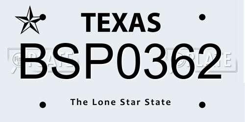 BSP0362 Texas License Plate