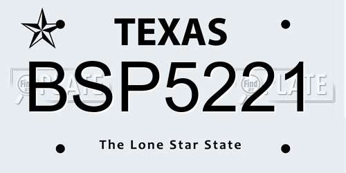 BSP5221 Texas License Plate