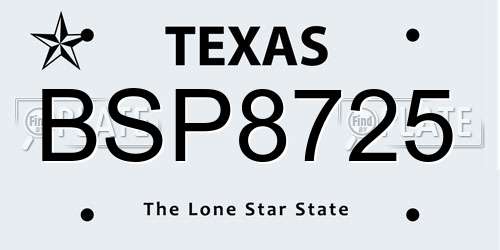 BSP8725 Texas License Plate