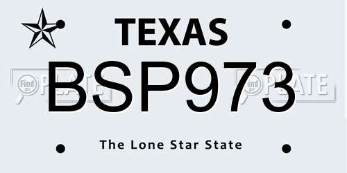 BSP973 Texas License Plate