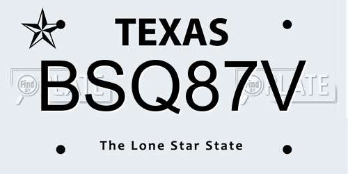 BSQ87V Texas License Plate