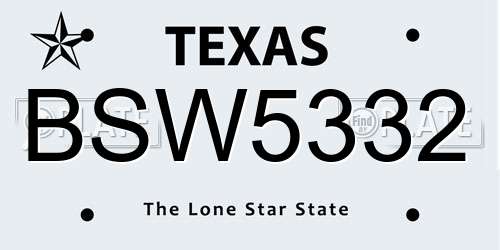 BSW5332 Texas License Plate