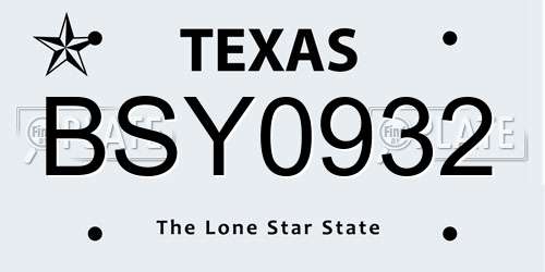 BSY0932 Texas License Plate