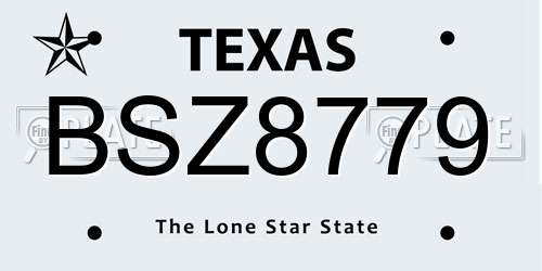 BSZ8779 Texas License Plate