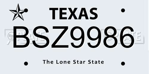 BSZ9986 Texas License Plate